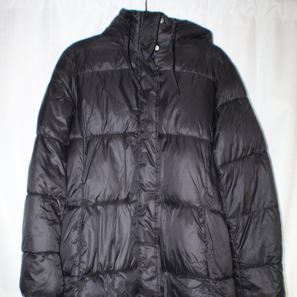 H&M Womens Long Hooded Puffer Coat - Size Medium Black Jacket Very Warm